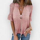 Kootud topp V-kaelusega ja nööbiga