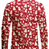 Meeste Jõuluvana Põhjapõder Punane Festiivne Prindiga Pikad Varrukad Särk