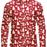 Meeste Jõuluvana Põhjapõder Punane Festiivne Prindiga Pikad Varrukad Särk