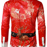 Meeste jõuluteemaline punane lõbus riietus puhkusel nööpidega pikkade varrukatega särk