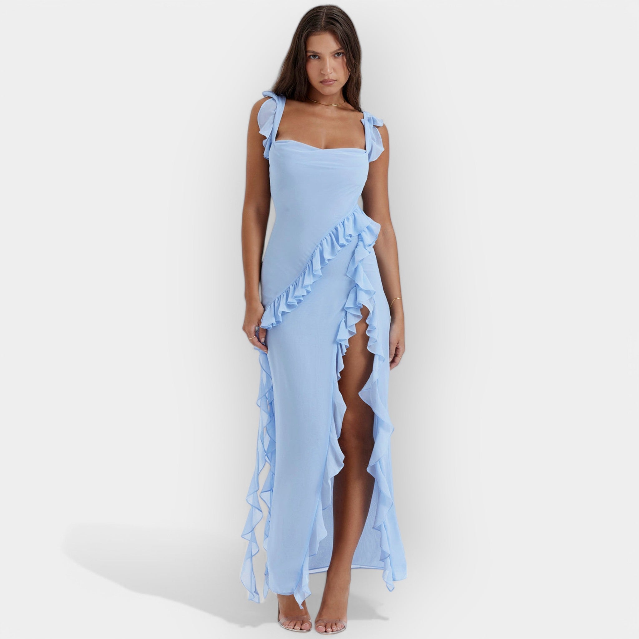 Kleit lõhiku ja volangidega