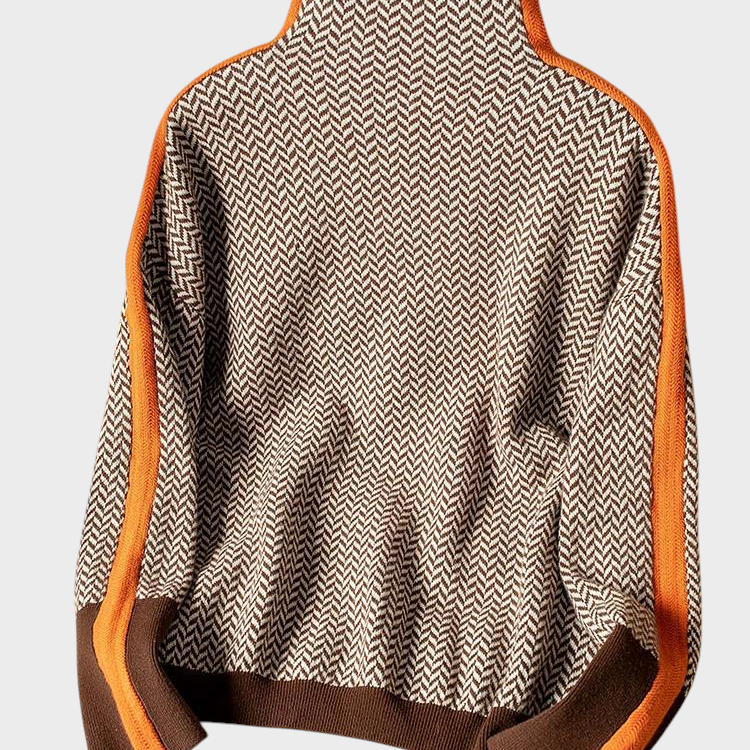 Lea - Kõrge kaelusega kampsun erksate kontrastsete triipudega